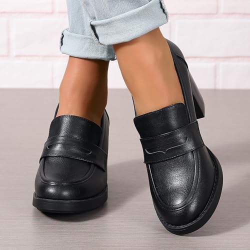 Women's Pumps Block Chunky High Heel Comfortable Classic Dressy Office Business Oxfords Shoes US5-11, Black, 403