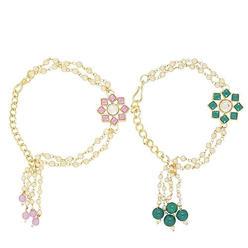 Image of I Jewels Womens Designer Pearl Rakshabandhan Lumba Bracelet For Bhabhi /Sister