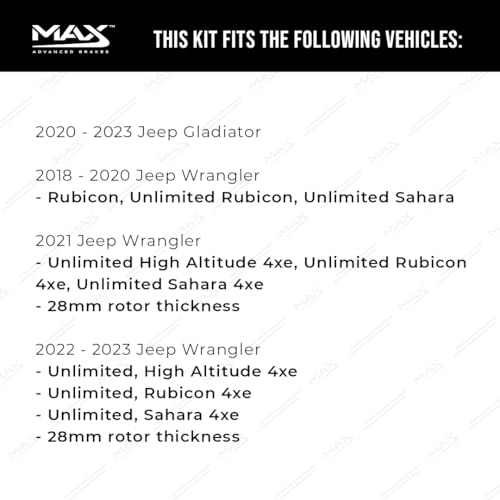 Image of Max Advanced Brakes Front Brake Kit Compatible With 2018 2019 2020 2021-2023 Jeep Wrangler Rubicon Gladiator Unlimited Replacement Premium OE Disc Brake Rotors and Ceramic Brake Pads