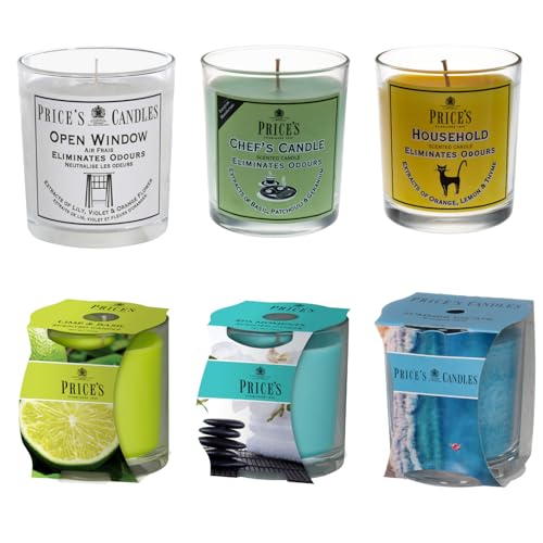 Prices Fresh Air Scented Glass Candle Jar Bundle Includes Open Window, Chefs, Household, Spa Moments, Lime & Basil, Summer Escape 150+ Burn Time, Orange,Violet