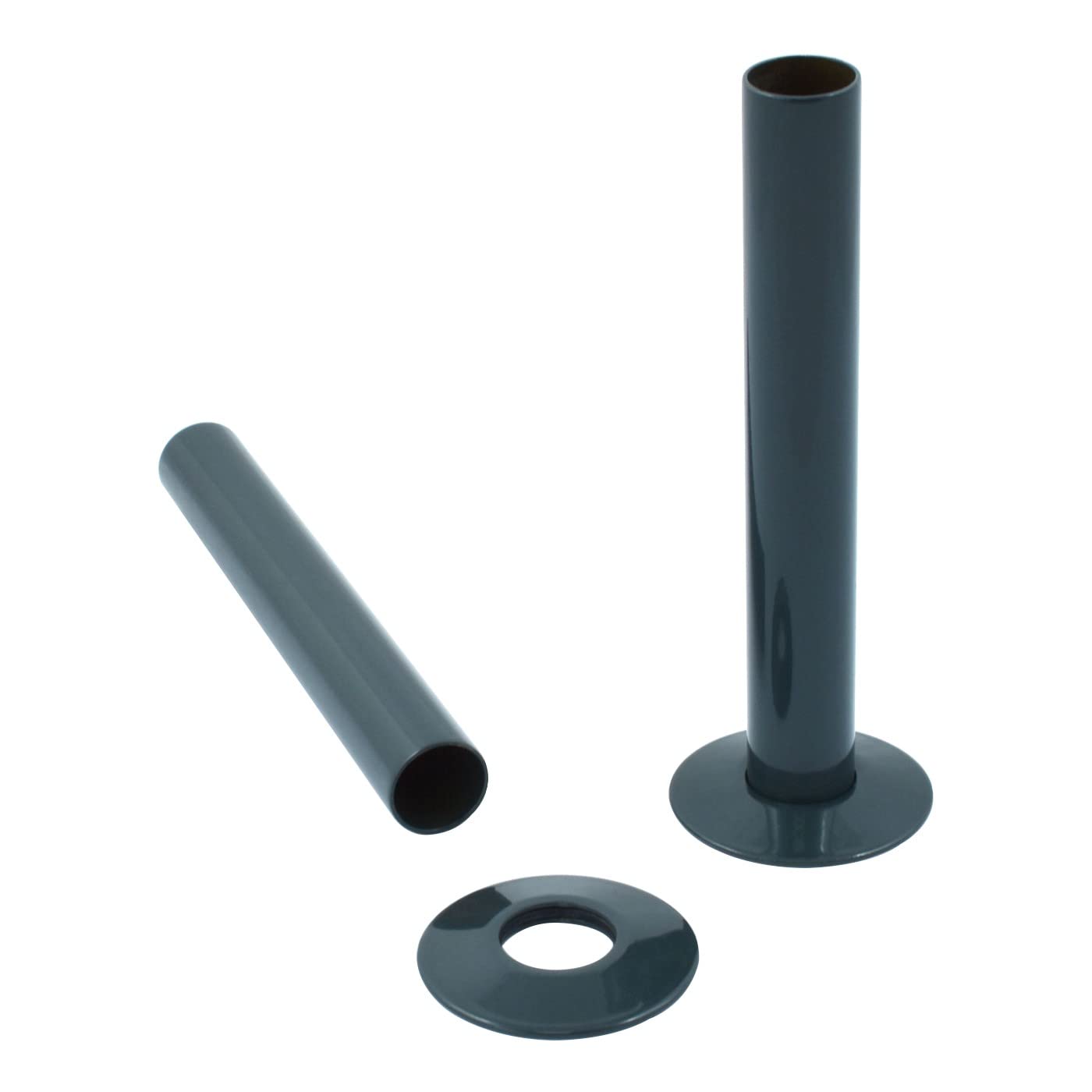 Warmehaus Pair of 180mm Anthracite Radiator Pipes and Pipe Collars