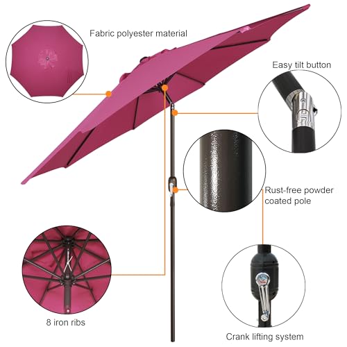 Image of Blissun 9' Outdoor Patio Umbrella, Outdoor Table Umbrella, Yard Umbrella, Market Umbrella with 8 Sturdy Ribs, Push Button Tilt and Crank