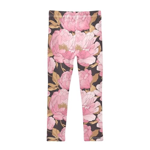 KLL A Pattern of Flowers in Pink Little Girls Active Leggings Stretch High Waisted Athleisure Pants Exercise2