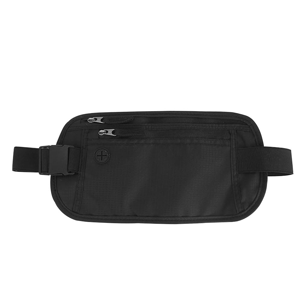 JZSTravel Money Belt, Slim Passport Holder Secure RFID Blocking Travel Pouch to Protect Cash, Credit Cards Undercover Fanny Pack(Black)