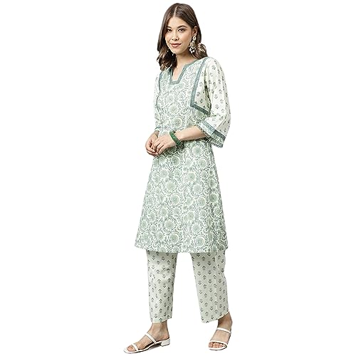 Image of FIORRA Womens Cotton Printed Kurta Pant Set