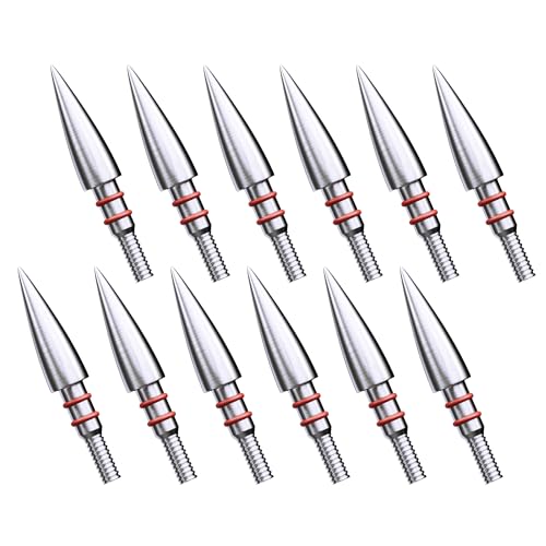 MOLFUZ 12pcs Archery Field Points 100/125/150/200/300 Grain, Stainless Steel Screw-in Practice Arrow Tips for Recurve, Compound Crossbow, Hunting and Target Shooting