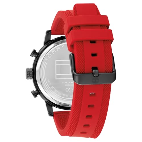 Image of Tommy Hilfiger Rocky Quartz Analog with Black Dial Red Silicone Strap Watch for Men - TH1792178
