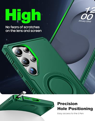 CENMASO Magnetic Case for Samsung Galaxy S25 Ultra with 360° Spin Stand, Compatible with Magsafe, Military Grade Protection, Shockproof Case for Galaxy S25 Ultra with Kickstand & Ring Stand, Green - image 7
