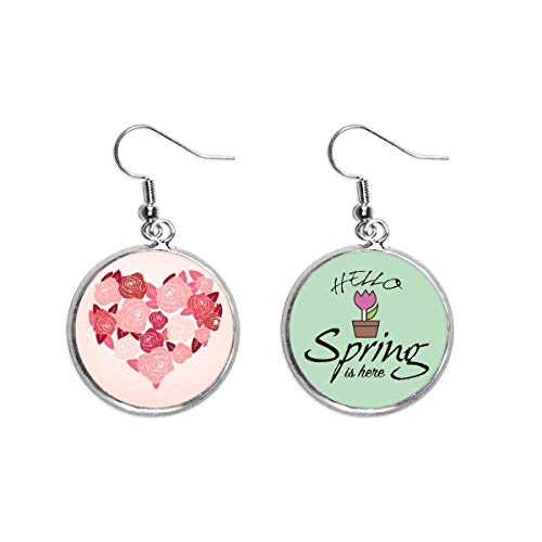 Pendientes de corazón con rosas de San Valentín colgantes de primavera