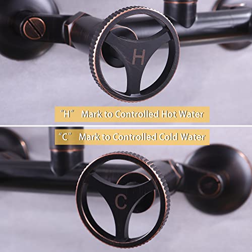 Dolgaba 2 Hole Wall Mount Kitchen Faucet With Sprayer Dual Handle Commercial Style Spring Sink Faucet, Orb Finished #TOP4