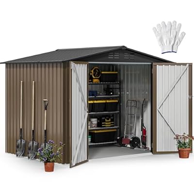 DWVO 8'x6' Large Metal Outdoor Storage Shed, Heavy Duty Tool Storage Sheds for Backyard Patio Lawn - Ideal for Bicycles, Garden Tools, and Lawn Equipment, Easy-to-Assemble, Brown