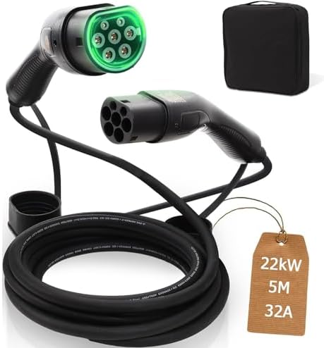 Câble De Recharge Voiture électrique Type 2 - Longueur 8 M, Puissance Jusqu’à 22 KW - Triphasé, Avec étui Rigide - Compatible Europe