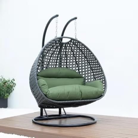 Image of Double Seater Hammock Swing Chair with Stand & Cushion | Heavy Duty Powder Coated Steel Frame | Outdoor Indoor Hanging Swing for Patio Balcony Garden Terrace Living Room (Brown-Dark.Green)