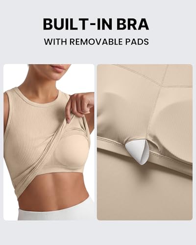 Image of G4Free Workout Tank Tops for Women Slim Fitted Racerback Ribbed Athletic Gym Yoga Tanks Summer Casual