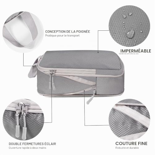 WUFANC 4 Pièces Packing Cubes Compression, Organisateur Valise, Gris – vue 4