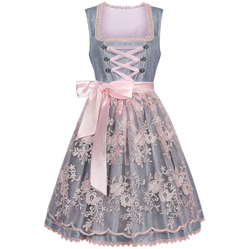 Robe traditionnelle midi classique grise en version Dirndl raffiné haut de gamme
