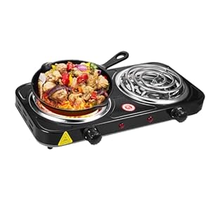 2000W Hot Plate for Cooking, Portable Electric Double Coil Burner for Kitchen Camping with Dual Control & 5 Level Temperature Control, Hot Plate Burners Easy to Clean, Electric Double Burner Cooktop