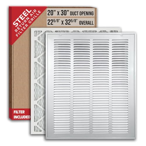 Fits 20x30 Duct Opening | Filter Included Steel Return Air Filter Grille by Handua [Removable Door] for 1-inch Filters | Vent Cover Filter Grill | White | Outer Dimensions: 22 5/8