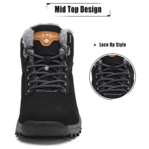 Mishansha Men's Winter Snow Boots Waterproof Insulated Hiking Boot for Men Cold Weather Outdoor Trekking Anti-Slip Warm Shoes Size 7 Pitch Black 5