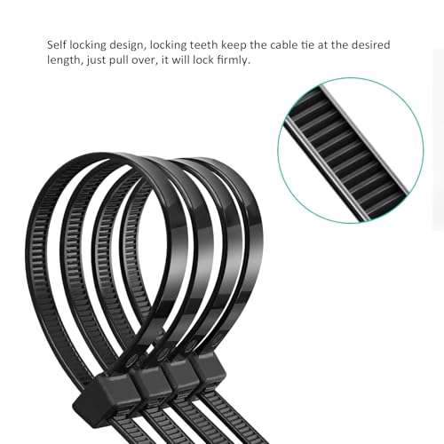 ULWSY Cable Ties, 250 Pack 300mm x 4.8mm 12 Inch Black Self Locking Nylon Zip Cable Wrap Ties - Image 3