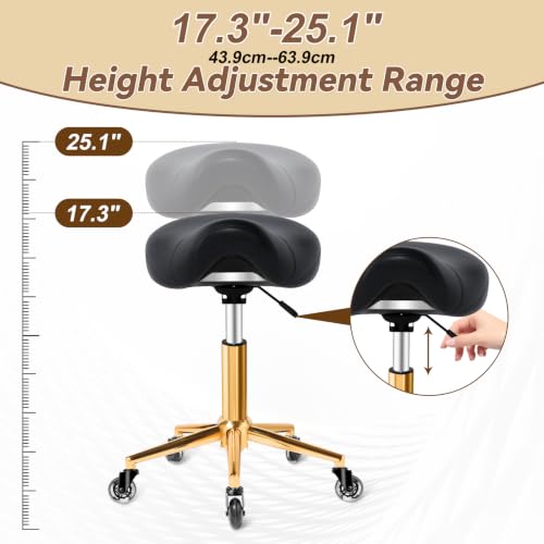 Image of Saddle Stool with Wheels Ergonomic - Thick Wide Saddle Cushion, Healthy Posture No Pain, Easy to Adjust, Smooth Rolling No Creaky Noises, Rolling Swivel Saddle Stool Chair for Salon Massage (Black)
