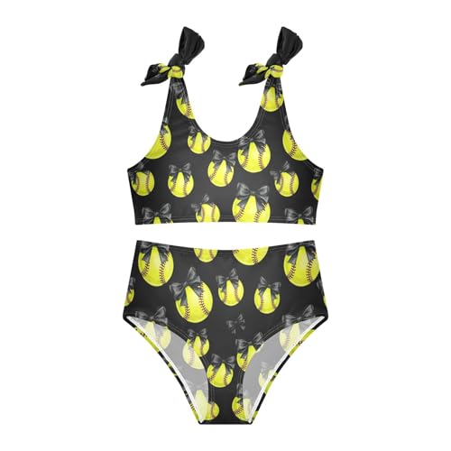 Image of Girls Swimsuit Two Piece Swimwear Bikini Set Pink Bow Softball Bathing Suit for 3-12T,