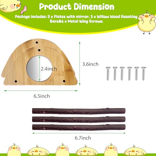 Image of Mini Chick Perch with Mirror, Natural Willow Wood Roosting Bar for Coop&Brooder, Anti-Slip Training Perch for Baby Chicks, El Pollitos, La Pollita, Easy to Assemble&Clean, Fun Toys for Chick