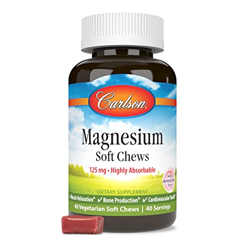 Carlson - Magnesium Soft Chews, 125 Mg, Highly Absorbable, Muscle Relaxation, Cardiovascular Health, Berries & Creme, 40 Vegetarian Soft Chews #TOP18