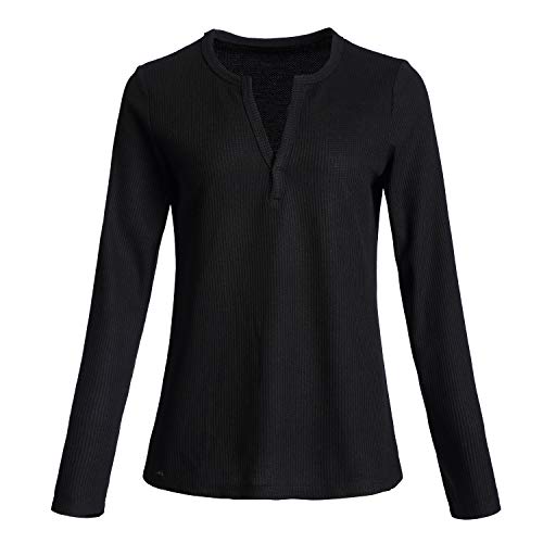 Image of Famulily Womens Long Sleeve Tshirt V Neck Loose Fit Soft Waffle Knit Thermal Tops