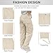 SDNGED Women's High Waisted Cargo Pants Travel Y2K Streetwear Baggy Stretchy Pants with Pockets Drawstring Ankle Cuffs Apricot