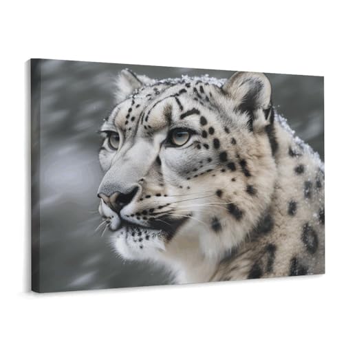 Toile léopard des neiges de 40x30 cm, le cadeau de décoration idéal pour Noël