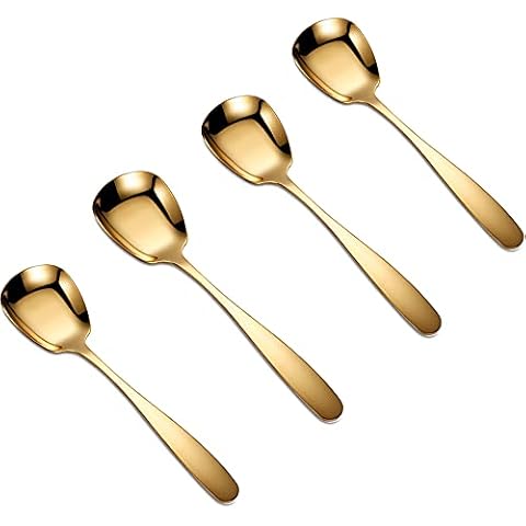 Stainless Steel Soup Spoons,4 PCS Table Spoons,Dinner Spoons,Rice Spoons,Stainless Steel Buffet Serving Spoon, Large Serving Spoon Flat Square Spoon (7.28inch Length 1.88 Width) Cover