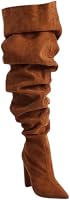 Liliana Nordic-31 Women's Wide Calf Over The Knee Slouchy Chunky Heel Boots - 3.5" Heel, Pointy Toe Thigh High OTK