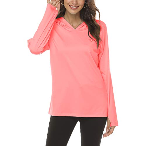 JINSHI Women’s Sun Protection Hoodie T-Shirts Active Long Sleeve Shirts Quick Dry Hiking Shirts(M,Light Orange)