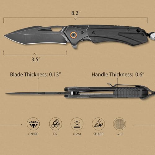 Image of LOTHAR Lich King Folding Pocket Knife, Tactical Pocket Knife for Men Women | 3.5 inch D2 Steel Cool Knife, Sharp Camping Survival Hiking Knives with G10 Handle, Birthday Retirement Gifts for Men Him Her