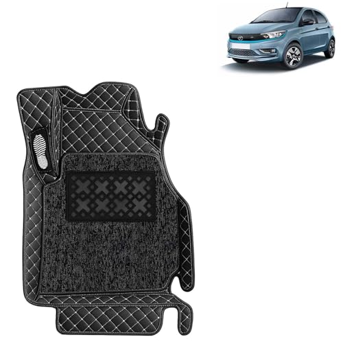 Image of KINGSWAY Accessories Premium 7D Car Foot Mats Only Compatible with Tata Tiago EV (Year 2023 Onwards) All Model, Set of 3 Pcs, 100% Waterproof & Washable Luxury 7D Car Floor Mats, Classic Black