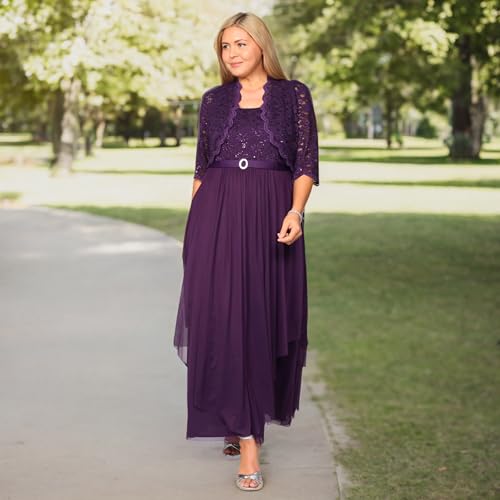 R&M Richards Long Mother of The Bride Formal Dress| Sleeveless with Matching 3/4 Sleeve Lace Jacket2