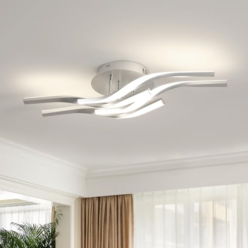 Toolight Plafoniera LED Soffitto, 32W 3600LM Lampadario Soffitto LED in Metallo con 4-Luci, Lampada da Soffitto per Soggiorno Corridoio Cucina, Luce Neutra 4500K, Argento, 60CM