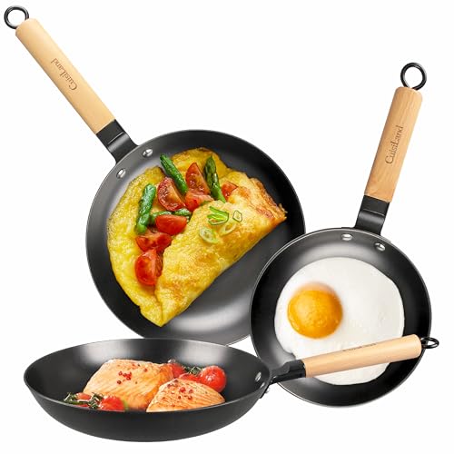 Image of Cuisiland 8”, 9.5”, 10.25” Nitrided Cast Iron Frying Pan Set – Rust-Resistant Skillets, Naturally Non-Stick, Removable Beechwood Long Handles, Classic Cast Iron Heat Retention