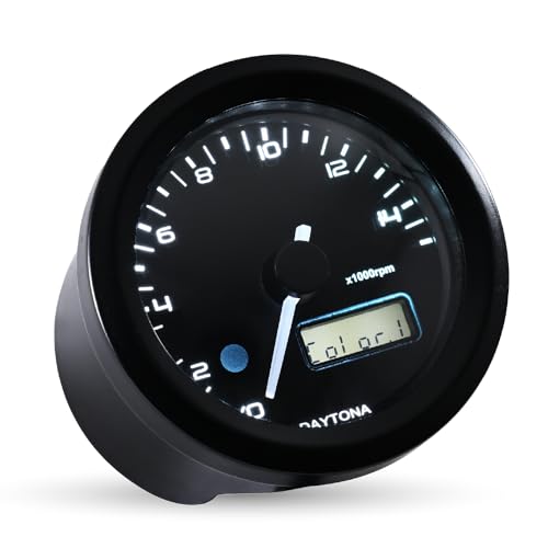 デイトナ(Daytona) VELONA(ヴェローナ) バイク用 電気式 タコメーター 電圧計 ブラックボディ/3色LED φ48 15000rpm表示 44199