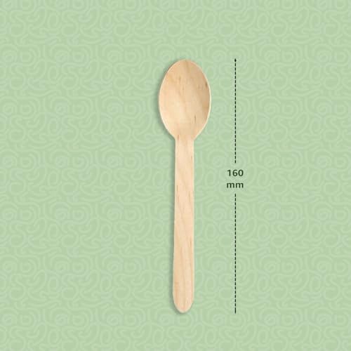 Image of Amazon Basics Wooden Spoons | 160mm | Pack of 50 | Disposable Spoons | Ideal For Wedding, Parties, Birthdays | Made In India