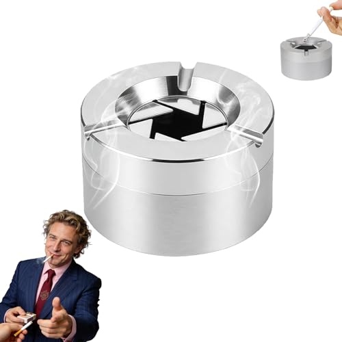 360° Stainless Steel Twist-Lock Ashtray - Proof & with Cigarette