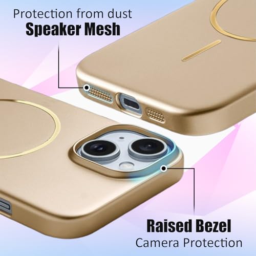 Image of AIBEX Ultra-Thin Mag-Saf Back Cover Case Compatible with iPhone 15| Slim Fit Scratch-Resistant Matte | Magnetic Wireless Charging | Microfibre Lining | Camera Protection (PC Material) - Gold