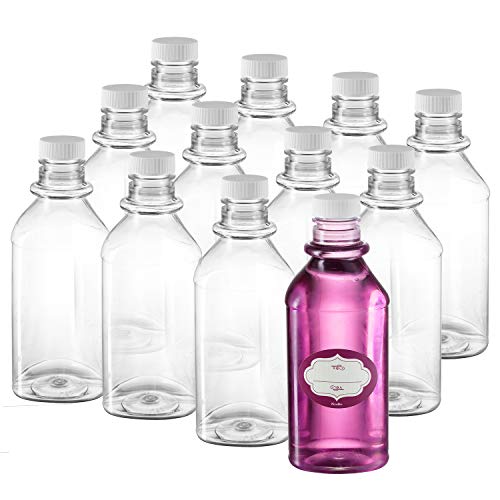Pack of 12 – Triangle Plastic Bottles with Lids - Empty Bottles for Liquids – Travel Containers with Lids and Labels – BPA Free Food Safe - Great for Shampoo, Lotion, Conditioner, Mouthwash (12 Oz)