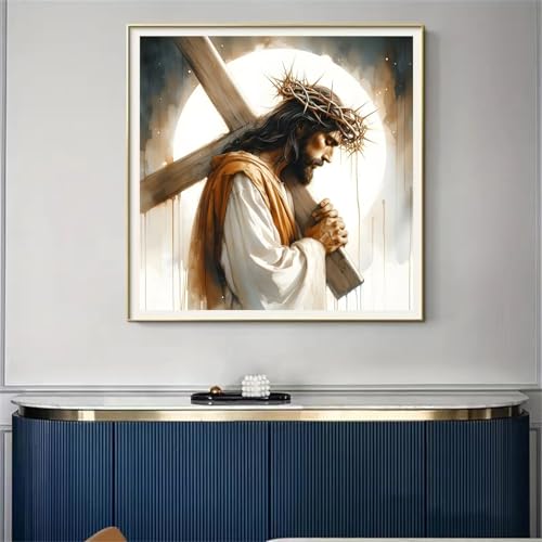 Image of Jesus Stamped Cross Stitch Kits for Beginners Adults, Dimensions Needlepoint Art Crafts,Counted Cross Stitch Kits Embroidery Kits for Beginners Adults for Home Decor 13.8X13.8inch