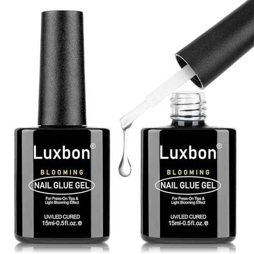 Luxbon 2 x 15 ml de gel de pegamento para uñas, secado UV/LED, esmalte de uñas de larga duración, para uñas postizas, uñas postizas de cobertura completa