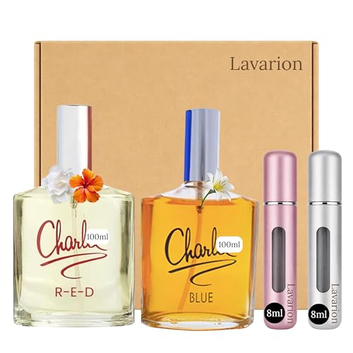 Charlie Perfume Gift Set for Her Charlie Red & Charlie Blue 100ml Fragrances with 2 Lavarion Refillable Travel Atomisers Fragrance Gift Bundle by Lavarion
