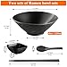 Kyraton Ramen Bowl Set 40oz with Chopsticks Dipping Bowls and Spoons: 2 large Unbreakable Japanese Style Plastic Noodle Soup Bowls for Asian Pho Soup Thai Miso Udon Wonton (Black, White)