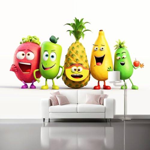 Papel Pintado Dibujo Animado Personajes Fiesta De Frutas - Fotomurales Tv Fondo Pared Moderno Dormitorio Murales 200 x 140 cm, Marfil Papel Pintado para Habitaciones Infantiles Dormitorio