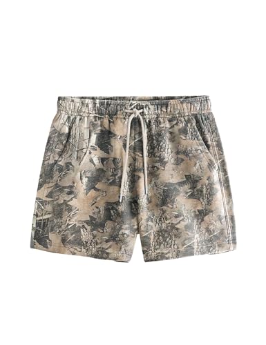 Ziesexy 2026 Mens Camo Sweat Shorts Loose Elastic Waist Maple Leaf Print Summer Shorts with Pockets